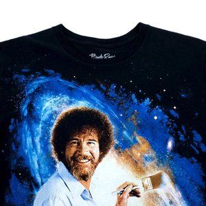 Bob Ross Galaxy Painting Black Graphic Shirt MD